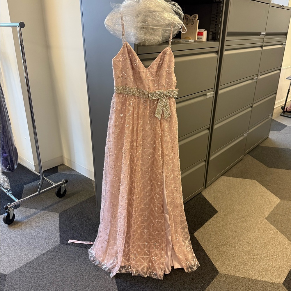 Mac Duggal Blush Gown with Silver Embellishments